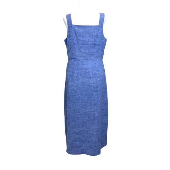 J.McLaughlin Women's Sleeveless Midi Dress Blue Linen Side-Slit Size 14 - Picture 3 of 9